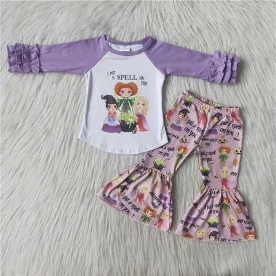 China 2021 Casual Purple Long Sleeve Shirt Pants Halloween Sets Wholesale Clothing Teenage Girl Kids Clothes for sale