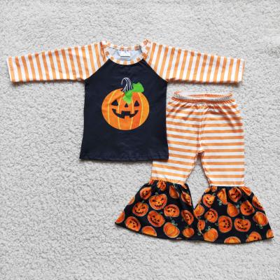 China Halloween Casual Children Clothes Bell Bottom Baby Pants Bell Bottom Bell Bottom Screen Printing Pumpkin Long Sleeve Outfits for sale