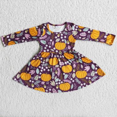 China 2021 washable long sleeve pumpkin print fall dresses boutique clothing kids toddler girl dress for sale