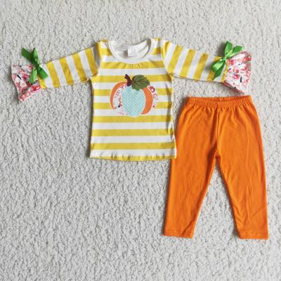 China 2021 orange kids outfits pumpkin screen printing leggings casual shirt match fall clothes baby girl fashions clothes for sale