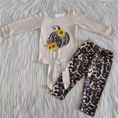 China 2021 casual pumpkin shirt match leopard icing leggings fall outfits wholesale cute kids clothing girl clothes for sale