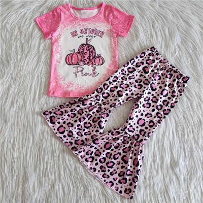 China 2021 casual in october we wear pink pumpkin fall team boutique babies set wholesale kids clothing for sale