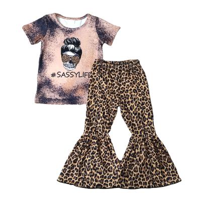 China Casual Sassy Life Autumn/Winter Short Sleeve Shirt Leopard Bell Bottom Pants Baby Boutique Clothes for sale