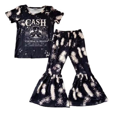 China Casual Children Wear Cool Two Pieces Set American Singer Name Pattern Shirt Bell Bottom Pants Set for sale