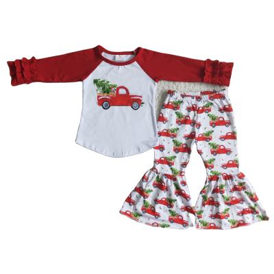 China Winter Christmas Style Casual Babies Long Sleeve Truck Shirt Milk Bell Bottom Silk Trees And Pants for sale