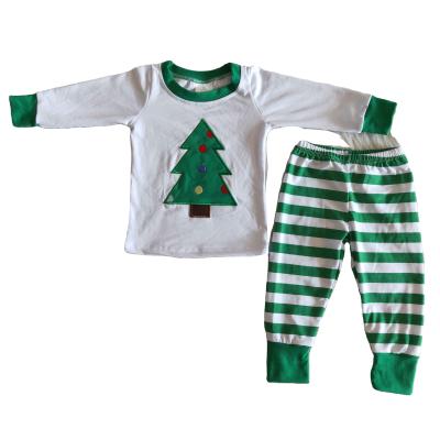 China Winter Kids Casual Pajamas Applique Christmas Tree 2 Piece Sleep Wear Baby Boys Cotton Set for sale