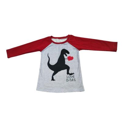 China Breathable Milk Screen Printing Dinosaur Style Valentine's Day Loungewear Babies Boys Winter Silk Shirt for sale