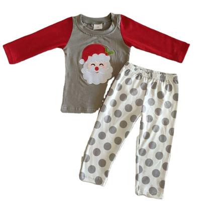 China Santa Casual Embroidery Christmas Red Raglan Polka Dots Leggings RTS Wholesale No MOQ Girls Dressing Sets Kids Clothing Baby Clothes for sale