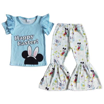 China Little Bell Bottoms Soft Happy Blue Short Sleeve Easter Baby Clothes Boutique Kids Clothing for sale