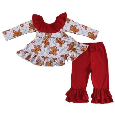 China Sweet Gingerbread Red Tunic With Bowknot Long Sleeve Toddler Bell Sleeve Christmas Girls Baby Boutique Clothing for sale