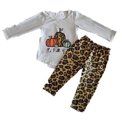 China Boutique Casual Pumpkin Halloween White Top Leopard Leggings RTS Wholesale No MOQ Kids Clothing Girls Kids Clothes Baby Clothes for sale