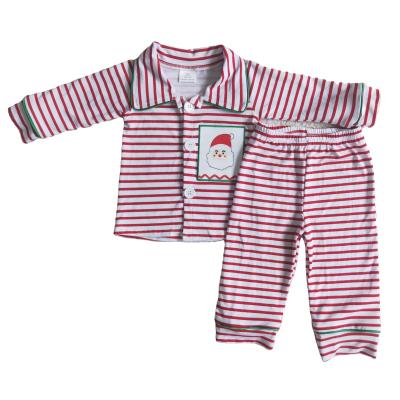 China Pajamas Cotton/Spandex Christmas Santa Red and White Striped Printed Pajamas Set Boys Nightgown Children's Clothing Kids Sleepwear for sale