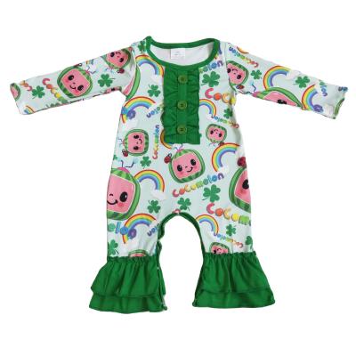 China St. Patrick's Day RTS Milk Silk Cartoon Babies' Day Spring Toddler Long Sleeve Overalls Romper Green St Patrick's Day Design Baby Infant Rompers for sale