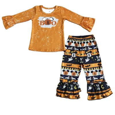 China silk/cotton milk & Spandex Autumn Winter Girl's Clothes Pumpkin and Mouse Sleeve Orange Long Sleeve Top and Pants Set for sale