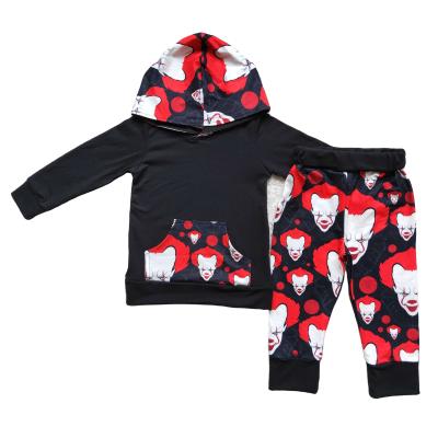 China silk/cotton milk & Spandex Autumn Winter Kids Hoodies Joker Print Black Sweatshirt Pants Suit Long Sleeve Children Clothing for sale