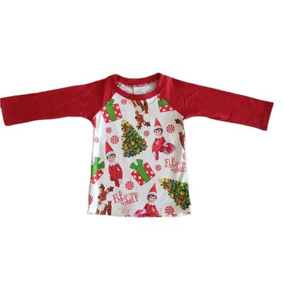 China Hot Sale Comfy Red Christmas Tree Comfotable Raglan Sleeve Top Kids Boys Winter Fall Various Sizes Support Custom Top for sale