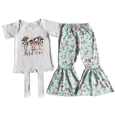 China Lovely Eco-Friendly Baby Toddler Clothes Girl's Top Short Sleeve Criss Cross Flare Bottoms Pants Clothing Sets Summer Fall Spring Outfits for sale