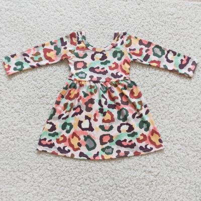 China Anti-wrinkle Leopard Colorful Spring Autumn Long Sleeve Dresses Children's Casual Toddler Clothes Baby Skirt Toddler Girl Dress for sale