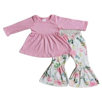 China ENGLAND STYLE Pink NO MOQ Boys Long Sleeves Bell Bottom Tunic 2021 High Quality Floral Kids Clothing Wholesale RTS Kids Clothes for sale