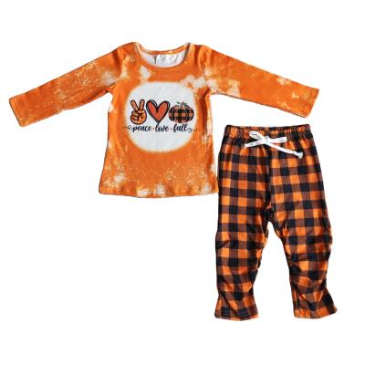 China Sweet Love Pumpkin Peace Halloween Long Sleeves Plaid Leggings RTS High Quality NO MOQ Boys Kids Clothes Children Clothing for sale