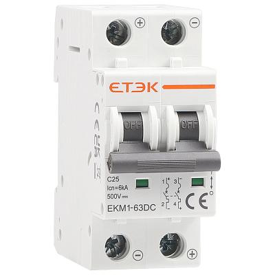 China ETEK breaker EKM1-63 DC1p 2p 3p 4p mini mcb dc circuit breaker 6A plastic miniature circuit breaker for sale