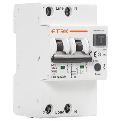 China Protection ETEK circuit breaker manufacturers EKL5-63H 2p rcbo circuit breaker mcb 10ka and IP20 for sale