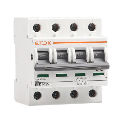 China Wholesale ETEK Connector EKD1-125 DIN Rail Type Switch 4p 415V Low Voltage Isolator Switch EKD1-125 -4p for sale