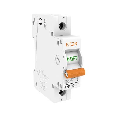 China ETEK isolator switch halfords EKD3-125 max 125 amps for household protect switch 1-4 pole din rail isolator switch EKD3-125 for sale