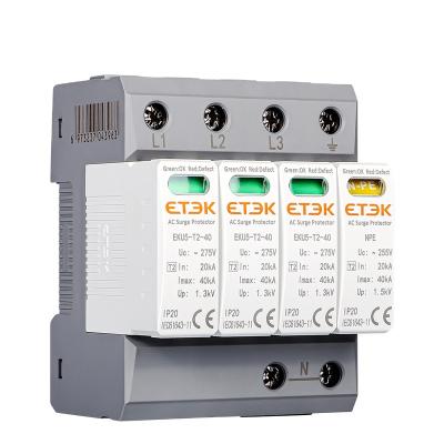 China ETEK High Quality UL94 V-0 Class T2 AC SPD 3P+NPE 40kA 275V AC Surge Protection Device for sale