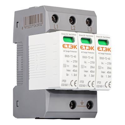 China Electronic Equipment ETEK SPD EKU5-T2-40 -3P275 Voltage Surge Protection Device Electrical IP20 3 Pole On 35mm Din Rail SPD for sale