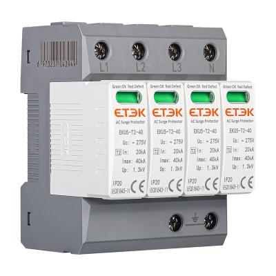 China Electronic Equipment ETEK SPD Series EKU5-T2-40 Surge Protective Device SPD 2-4 Pole Type - 2 Lightning Surge Arrester SPD 2 20kA-40kA for sale