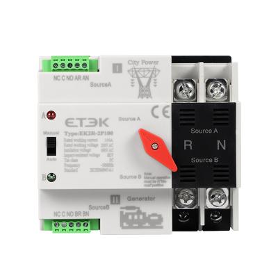 China Zhejiang ETEK Auto Transition Switch 100a 2 Pole EK2R Series Automatic Transfer Switch AC Type 220v Switch EK2R for sale