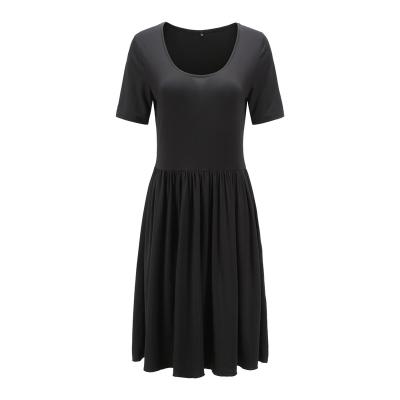 China Women Rpet Sustainable Dress Knitted Scoop Neck Casual Dress Recycled Polyester Short Sleeve Swing Dress With Elastic Ruffled Waist for sale