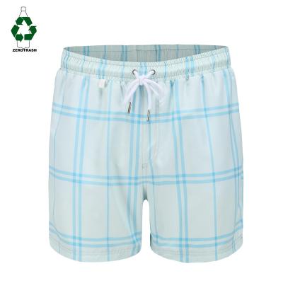 China Mens Sustainable Rpet Swim Shorts With Elastic Waist And Tie Up Recycled Plastic Mesh Lined Quick Dry Beach Polyester Swim Trunks Shorts for sale