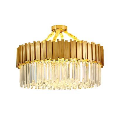 China Gold Modern Luxury Restaurant Living Room Crystal Chandelier Indoor Decoration Stainless Steel Hanging Pendant Lights for sale