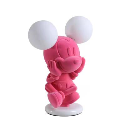 China Modern upgraded nordic surface assembling resin lamp body glass shade cute mickey mouse pink table lamp for kids bedroom reading for sale