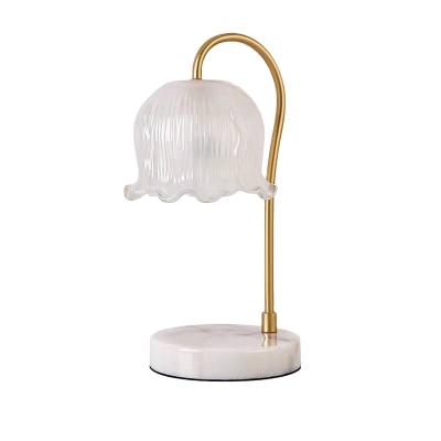 China Modern Luxury Marble Base Lamp Shade Metal Adjustable Cast Iron Wax Burner Lamp Electric Candle Table Lamp for sale