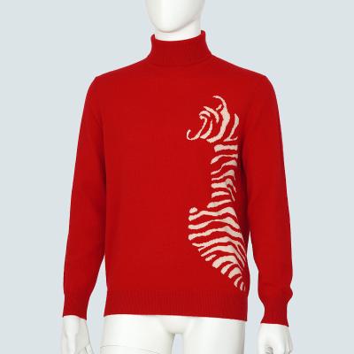 China Anti-wrinkle High Quality Red Tiger Pattern Long Sleeves Men's Aged Pure Cashmere Sweater for sale