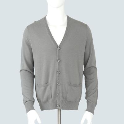 China Anti-Wrinkle 16 GG Winter V-Neck Custom Basic Mens Cashmere Cardigan With Pockets for sale