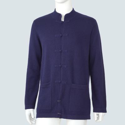 China Custom Chinese Anti-Wrinkle Suit Stand Collar Cashmere Blue Tunic Cardigan Man for sale