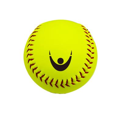 China PVC+PC Leather Core Custom Logo Game Slowpitch Softball Yellow Leather Ball for sale