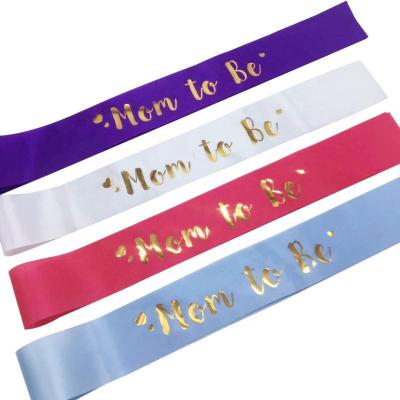 China Satin Satin Sash For Baby Shower Favors Party Decoration Gold Print Mom To Be Sash for sale