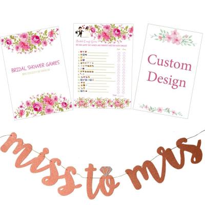 China Festival Customize Bridal Shower Games Cards Paper With Miss To Mrs Banner Set for sale