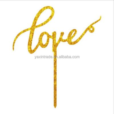 China Festival gold silver glitter cake display decoration supplies LOVE acrylic cake topper for wedding valentine's day for sale