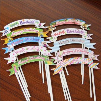 China Mini Paper Bunting Banner Happy Birthday Cupcake Decorations Festival Party Supplies Topper for sale