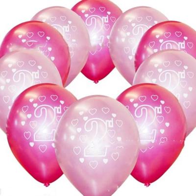 China Promotional Toy 12 Inch Number Latex Printed Pearlised Balloons 2nd For Baby's Birthday for sale