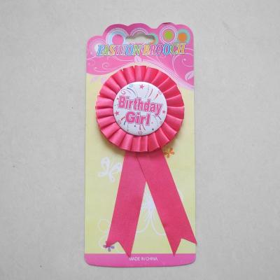 China Festival Promotional Fashion Birthday Boy Girl Custom Ribbon Rosette Pin Badge for sale