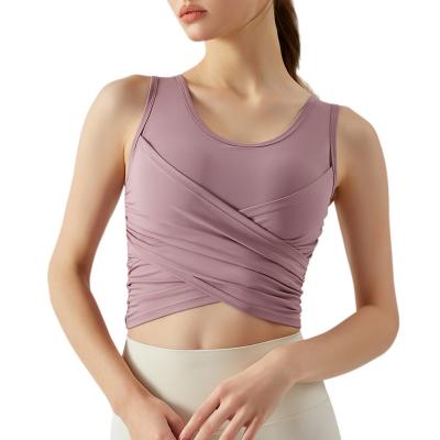 China New Breathable Lulu Spring Ribbed Running Vests Yoga Tops With Chest Cushions Running Fitness Vests Europe And America for sale