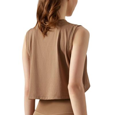 China Summer Women's Fitness Sleeveless Shirt Breathable Cropped Yoga Tops Lulu Yoga Quick Dry Breathable Solid T-Shirt for sale