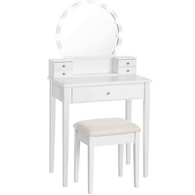 China 2021furniture storage make up table girls dressing table with mirror 10 bulb stools white for sale